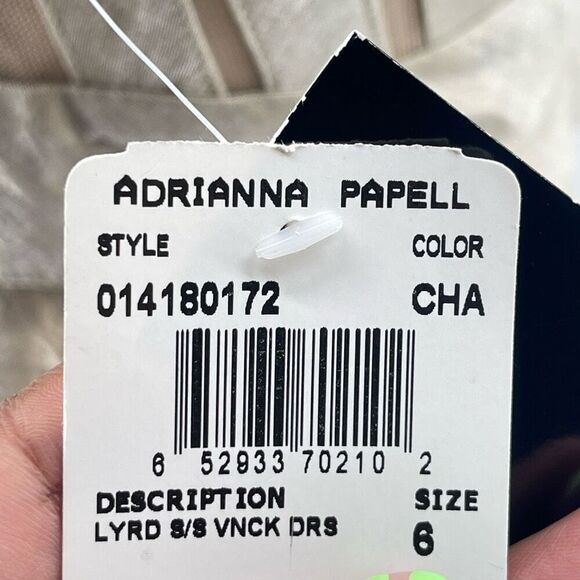 Adrianna Papell 6P Petite Champagne Metallic Tiered V-Neck Dress, New With Tag - Picture 10 of 17